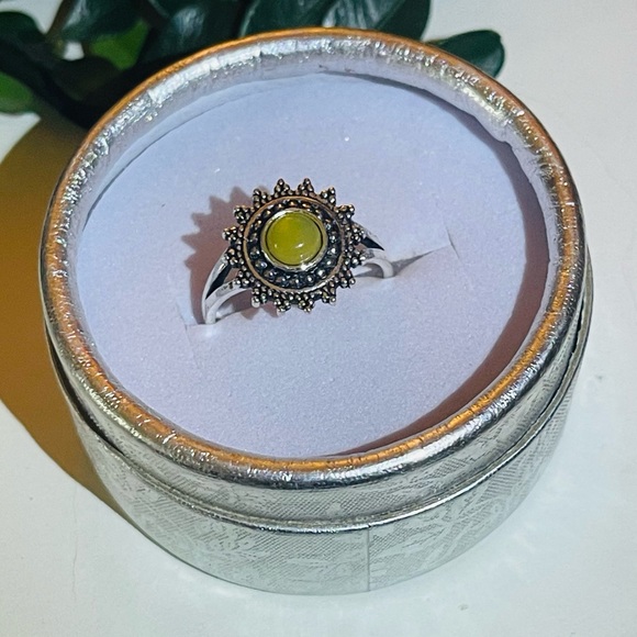 New RARE Cats Eye Chrysoberyl Yellow Green Artisan Sun 925 Sterling Silver Ring - Picture 4 of 17